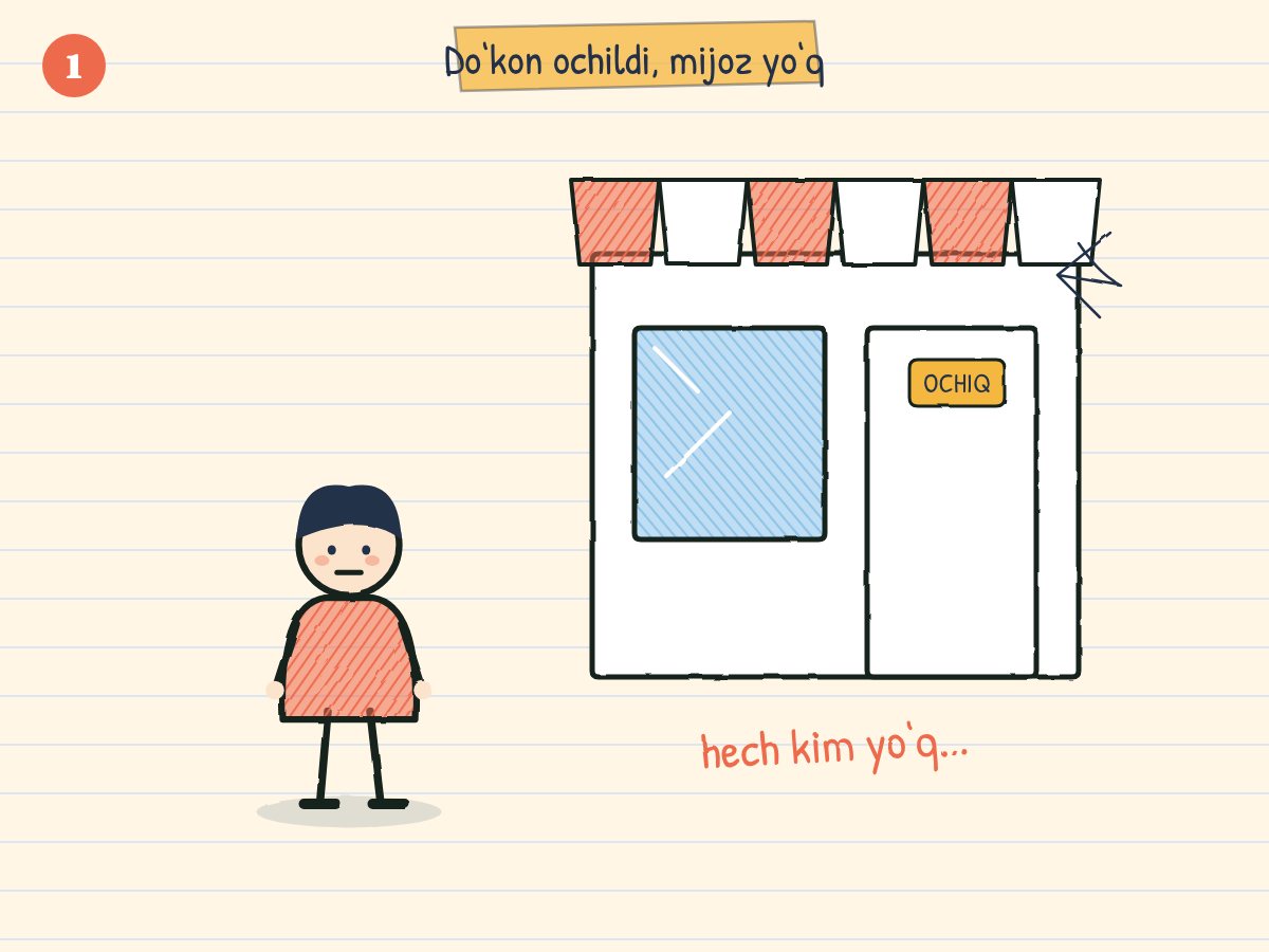 Do‘kon ochdingiz. Mijoz qayerda? — storyboard